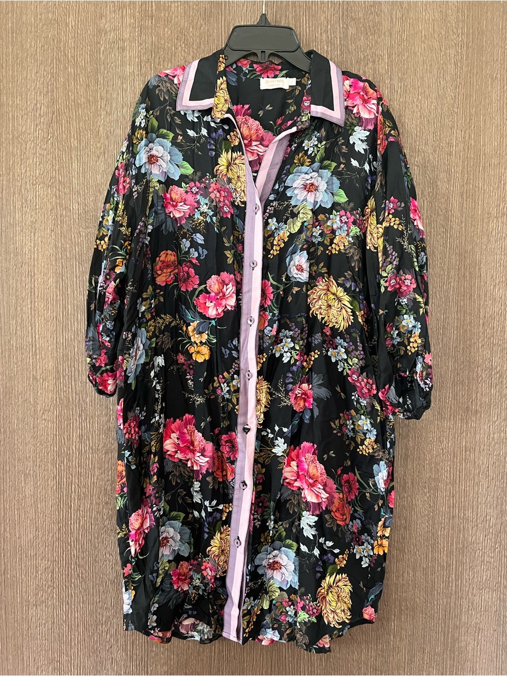 Johnny Was Floral Button-Up Dress/Cover Up- Black with Multicolor Flowers - Picture 5 of 10